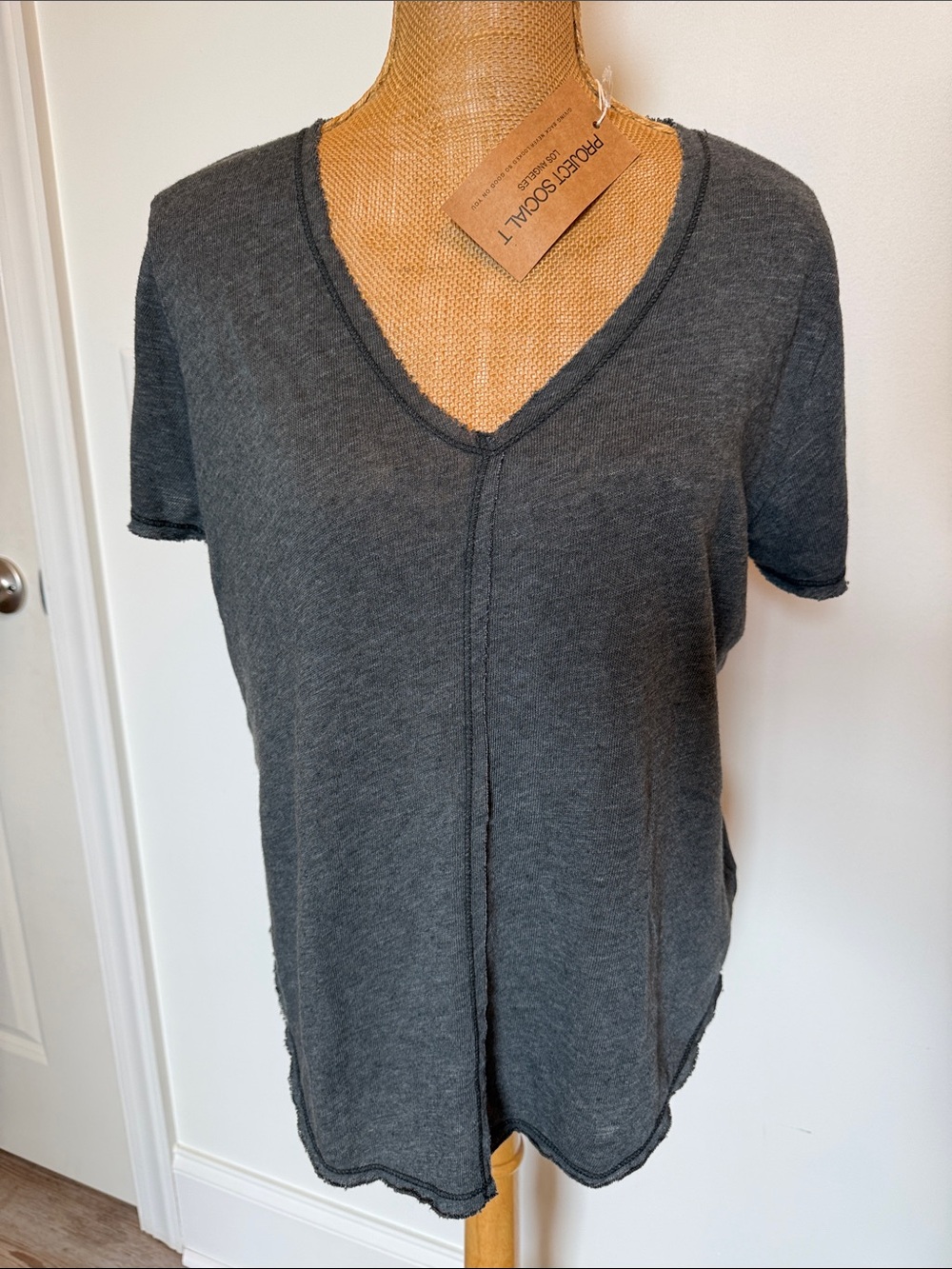 NWT Project Social T Charcoal Wearever V-Neck Short Sleeve Tee MEDIUM